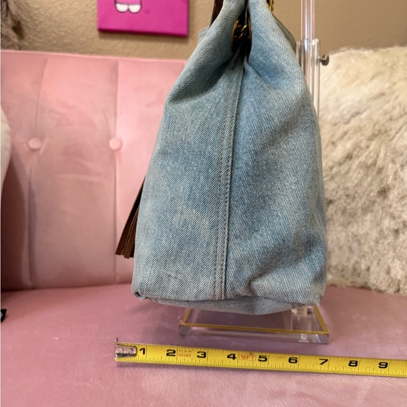 GUCCI SOHO DENIM Shoulder Bag Tote Brown Leather Tassel & Gold Hardware - Picture 6 of 16